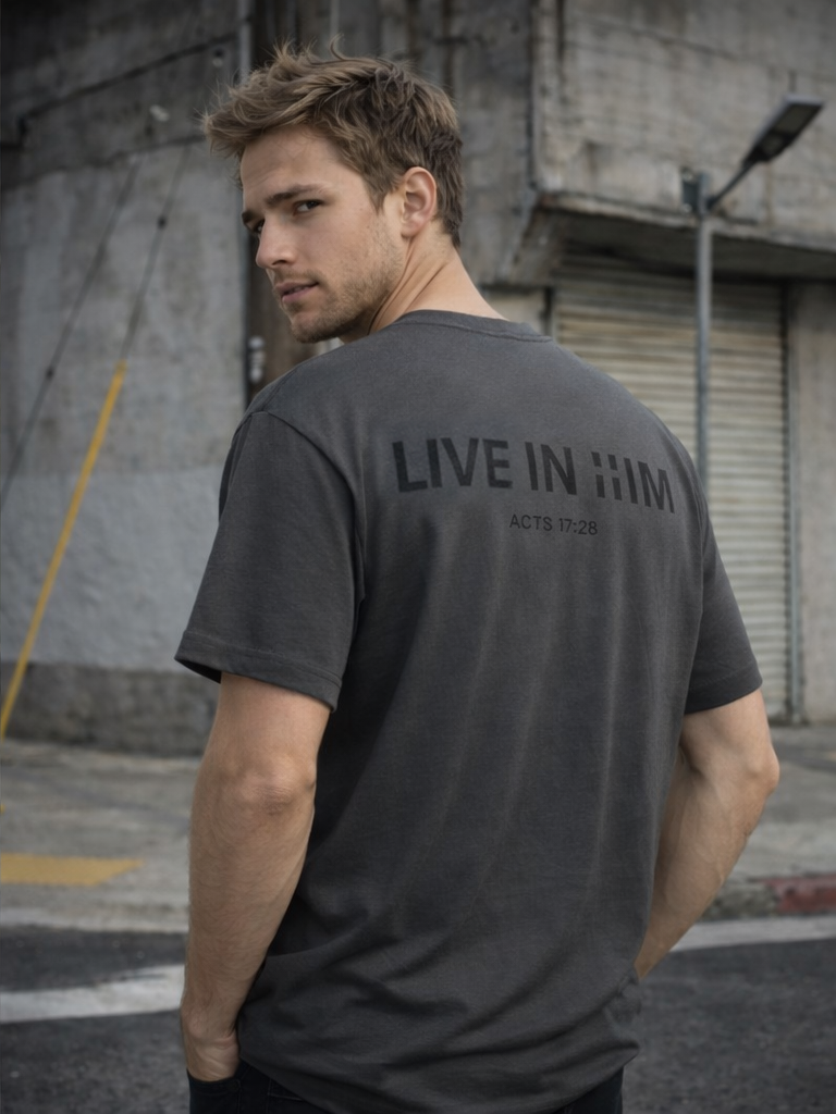 LIVE IN HIM Vintage Wash Relaxed Tee — Faded Black