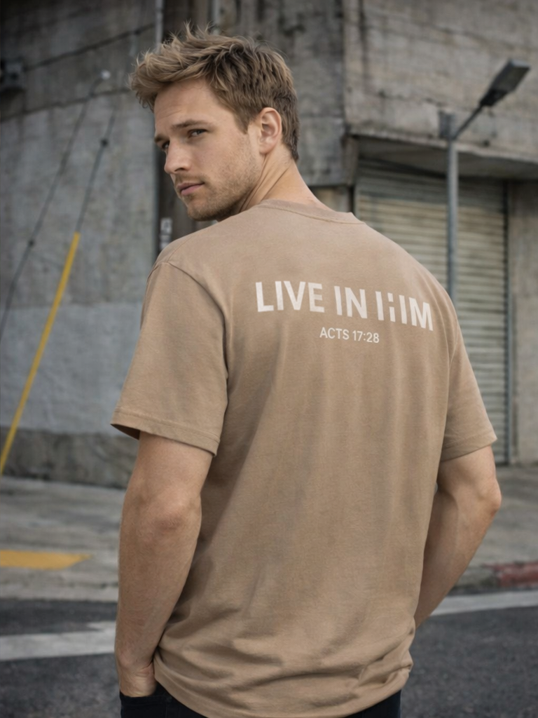 LIVE IN HIM Vintage Wash Relaxed Tee — Faded Brown
